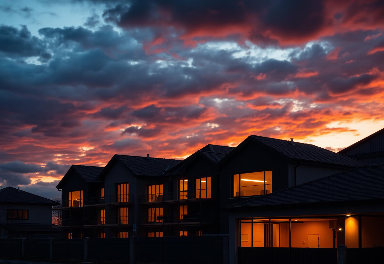 Modern residential development at twilight